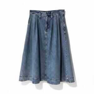 Y2K Vintage Midi Denim Skirt | Habitual Minimalist Skater A-Line Flare Jean
